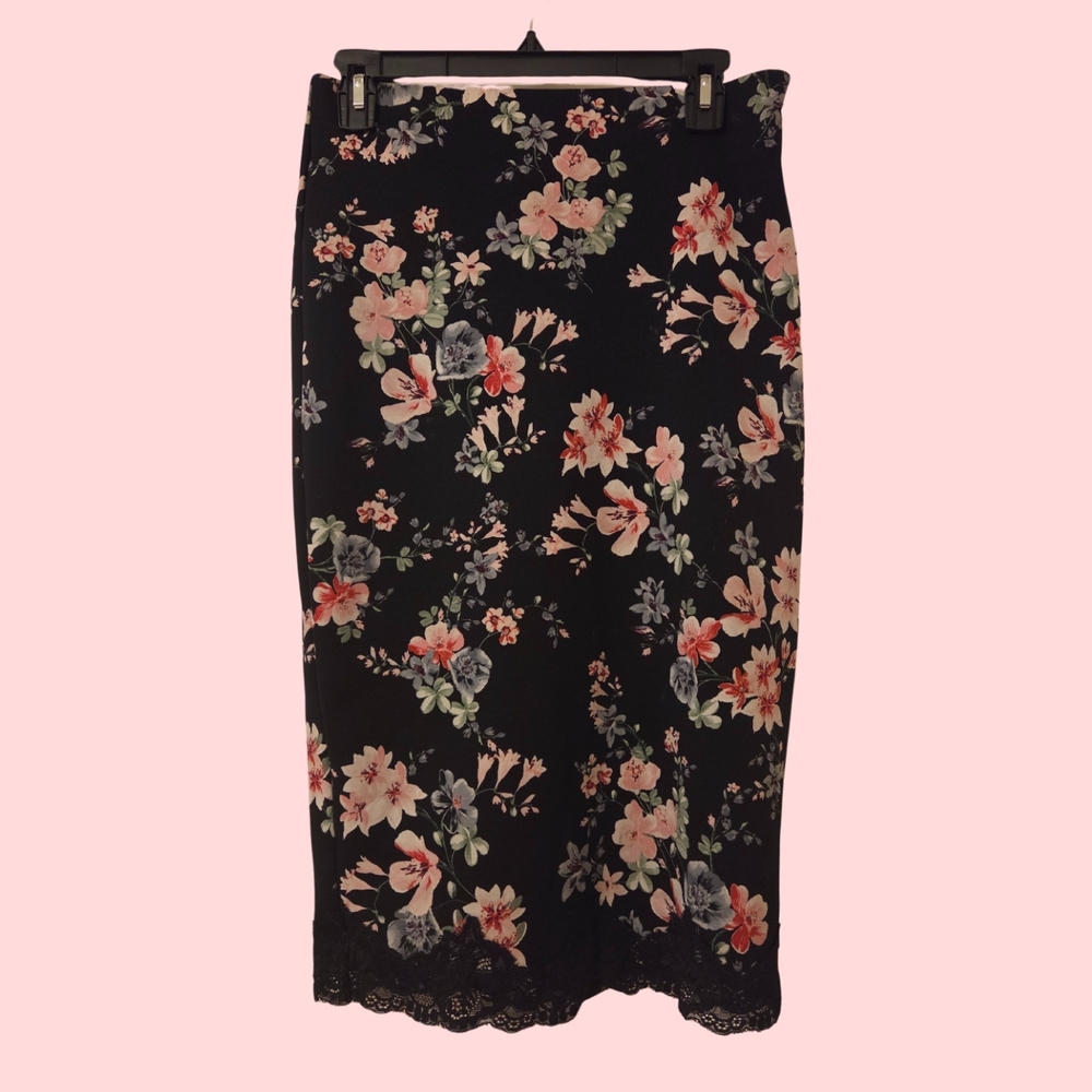 Floral Black Pencil Skirt
